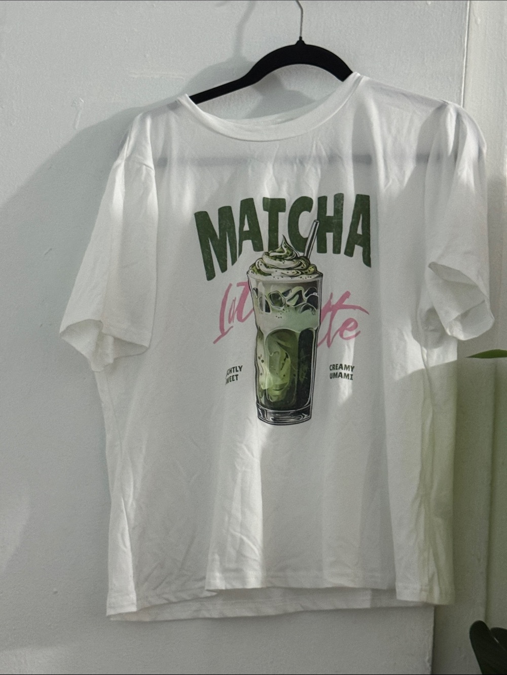 Men's White Matcha Graphic Tee with Green Print